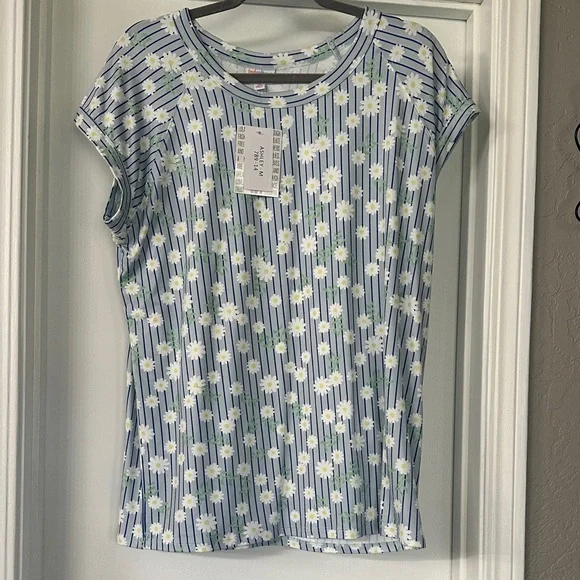 LuLaRoe Blue Striped Daisy Tee - Picture 1 of 1